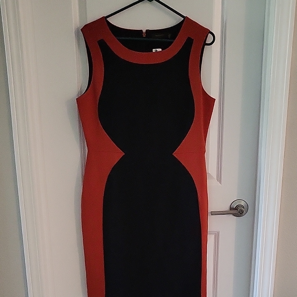 The Limited Black and Deep Orange Contrast Midi Dress